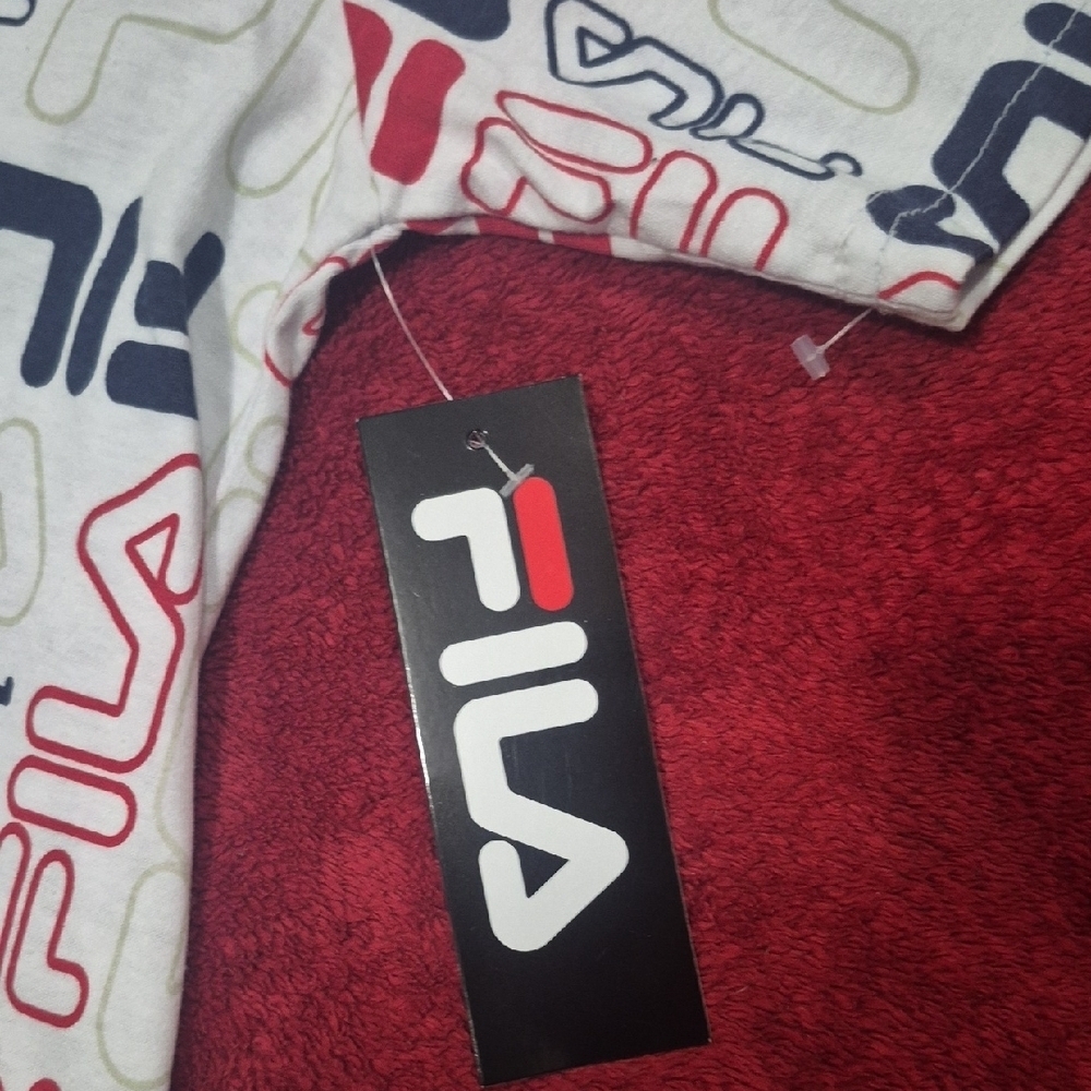 FILA Kids All-Over Logo Print T-Shirt White Red Black | Classic Athletic Tee - Picture 6 of 10